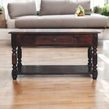 Turned Legs Cherry Console Table, 2 Drawers, Dark Brown B182P284353