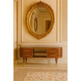 Solid Wood Jetson Curve Media Console,Brown with 4-Drawers,2-shelf B182P372129