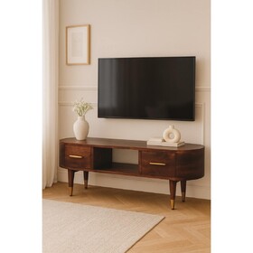 Solid Wood Two-Drawer Open-Slot Media Unit,Brown,1-Shelf B182P372155