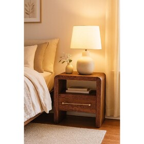 Solid Wood Curved Edge Bedside,Brown,1-Drawer,1-Shelf B182P372167