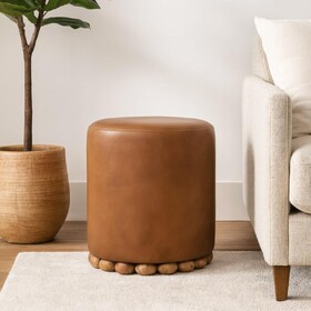 Solid Wood Bola Leather Stool B182P391945