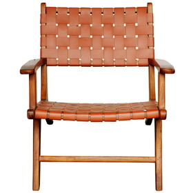 Melody Black Strap Leather Teak Wood Lounge Chair B183P167403