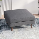 Amber Square Upholstered Ottoman Seaside Grey Fabric with Solid Wood Legs 18