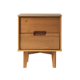 Mid-Century Modern 2-Drawer Solid Wood Nighstand with Cutout Handles - Caramel