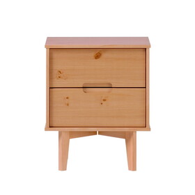 Mid-Century Modern Solid Wood 2-Drawer Nightstand - Natural Pine B185P168917