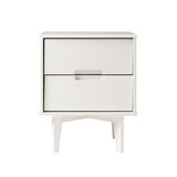 Mid-Century Modern 2-Drawer Solid Wood Nighstand with Cutout Handles - White B185P168918