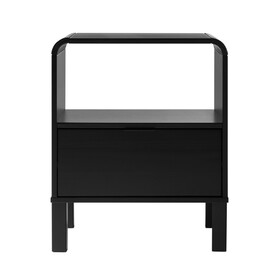 Modern Minimalist Curved-Top Solid Wood Nightstand - Black B185P168920