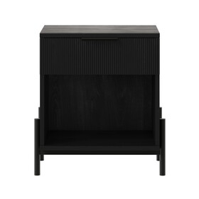 Modern Fluted-Drawer Nightstand with Open Cubby - Black B185P168922