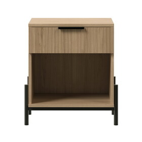 Modern Fluted-Drawer Nightstand with Open Cubby - Coastal Oak
