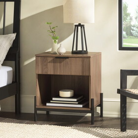 Modern Fluted-Drawer Nightstand with Open Cubby - Mocha B185P168924