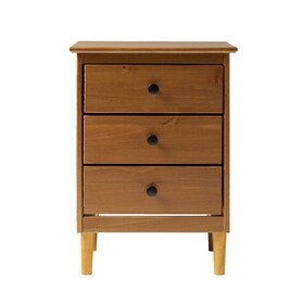 Classic 3-Drawer Solid Wood Nightstand - Caramel