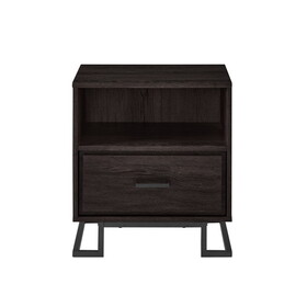 Contemporary Metal and Wood 1-Drawer Nightstand - Charcoal