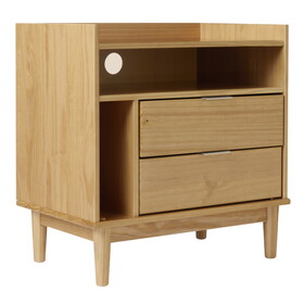 Mid-Century Modern Solid Wood 2-Drawer Gallery Nightstand - Natural Pine