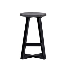 Rustic Distressed Solid Wood Round Dining Stool - Grey