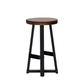 Rustic Distressed Solid Wood Round Dining Stool - Mahogany