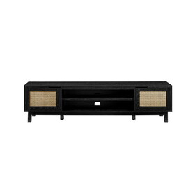 Modern Rattan-Door Low TV Stand for TVs up to 80 inches - Black B185P168999