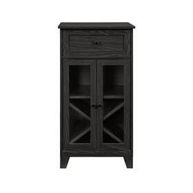 Classic Glass-Door Bar Cabinet with Bottle Storage - Graphite