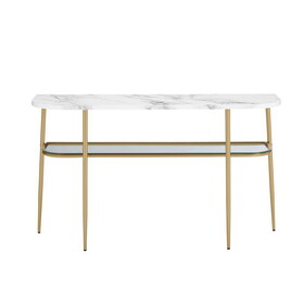Modern Minimal Curved Faux Marble Entry Table - Grey Vein Cut Marble / Gold