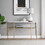 Modern Minimal Curved Faux Marble Entry Table - Grey Vein Cut Marble / Gold
