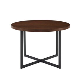 Mid-Century Modern Metal and Wood Round Dining Table - Dark Walnut B185P169069