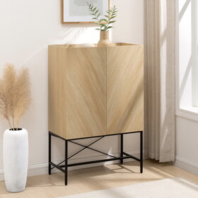 Contemporary Bookmatch-Doors Tall Accent Cabinet with Inset Top - Dark Walnut Bookmatch