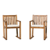 Contemporary 2-Piece Solid Wood Slat-Back Patio Dining Chairs - Brown
