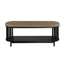Scandi Upholstered-Top Storage Bench with Lower Shelf - Black
