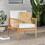 Contemporary Cushioned Eucalyptus Wood Patio Accent Chair - Natural