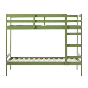 Modern Simple Solid Wood Twin over Twin Bunk Bed, Olive Green