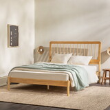 Mid-Century Modern Solid Wood Queen Spindle Bed - Natural Pine B185P169116
