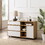 Contemporary Detailed-Door Sideboard with Open Storage - Coastal Oak / Solid White