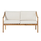 Modern Curved Arm Solid Wood Upholstered Outdoor Loveseat - Natural