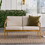 Modern Curved Arm Solid Wood Upholstered Outdoor Loveseat - Natural