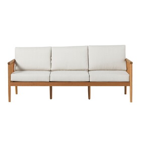 Contemporary Cushioned Eucalyptus Wood Patio Triple Lounge - Natural