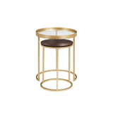 Contemporary Gold-Metal Nesting Side Tables - Dark Walnut / Pale Gold