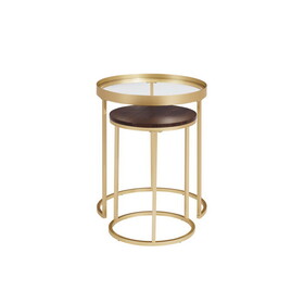 Contemporary Gold-Metal Nesting Side Tables - Dark Walnut / Pale Gold