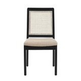 Modern Solid Wood Dining Chair with Rattan Inset Back, Set of 2, Black