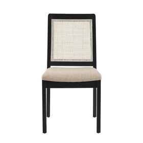 Modern Solid Wood Dining Chair with Rattan Inset Back, Set of 2, Black