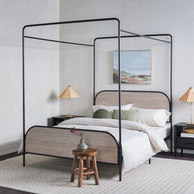Modern Metal and Wood Canopy Queen Bedframe - Smoked Oak B185P169243