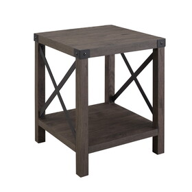 Farmhouse Metal-X Accent Table with Lower Shelf - Sable Grey