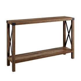 Modern Farmhouse Metal-X Entry Table with Lower Shelf - Rustic Oak