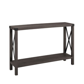 Farmhouse Metal-X Entry Table with Lower Shelf - Sable Grey