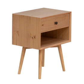 Mid-Century Solid Wood 1-Drawer Nightstand - Natural Pine