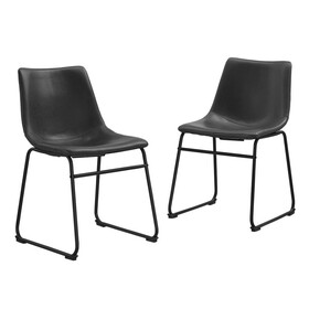Industrial Faux Leather Dining Chairs, Set of 2 - Black