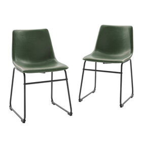 Contemporary Faux Leather Metal-Leg Dining Chairs, Set of 2 - Green