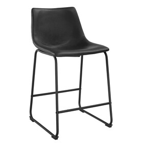 Industrial Faux Leather Counter Stools, Set of 2 - Black