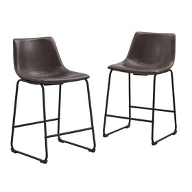 Industrial Faux Leather Counter Stools, Set of 2 - Brown