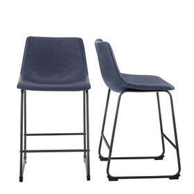 Industrial Faux Leather Counter Stools, Set of 2 - Blue