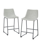 Industrial Faux Leather Counter Stools, Set of 2 - Grey