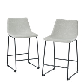Industrial Faux Leather Counter Stools, Set of 2 - Grey